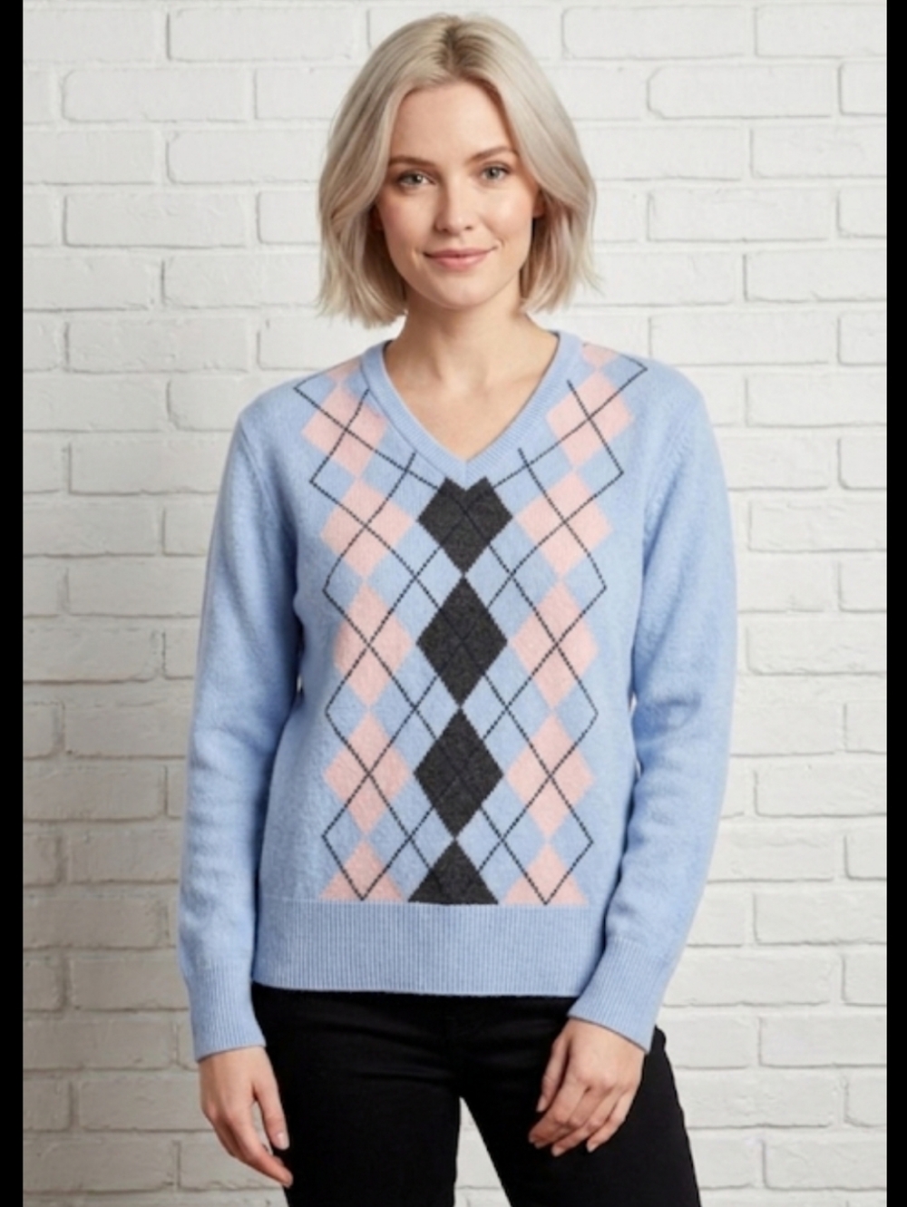 Vintage Peter Scott Lambswool Argyle Preppy Blue/Pink Sweater Women's 42 Small
